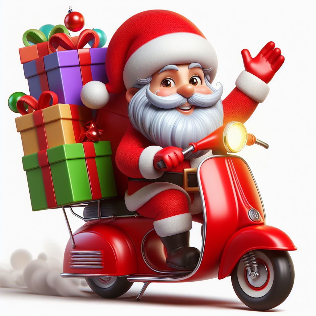 Santa Claus Riding Scooter: Festive Season Digital Illustration