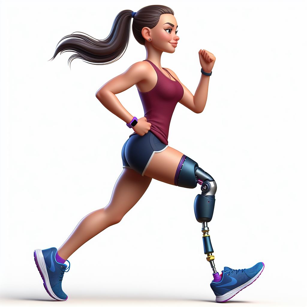 Running Revolution: A Dynamic Digital Illustration of a Woman Embracing Her Prosthetic Leg