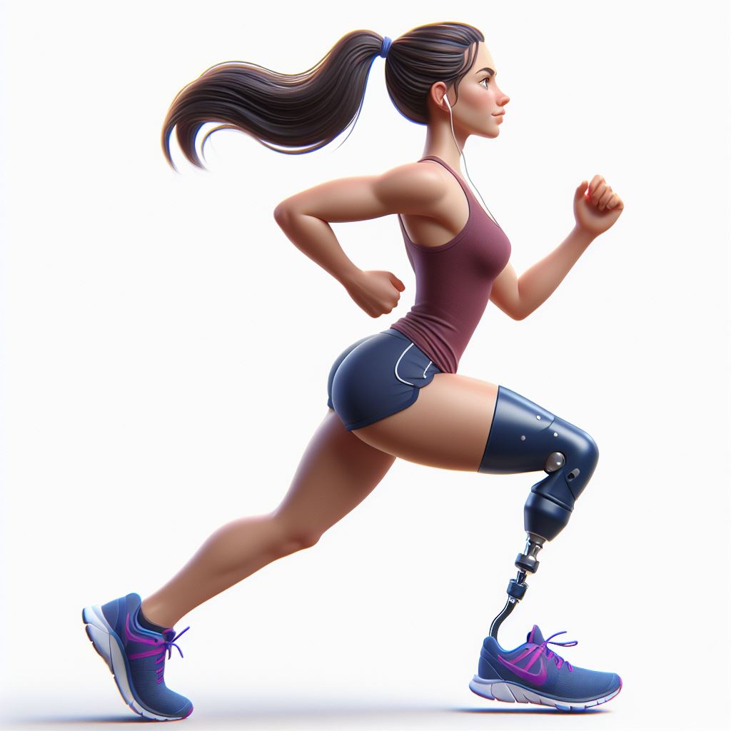 Athletic Triumph: Digital Art Showcasing a Woman's Victory Over Adversity with a Prosthetic Leg