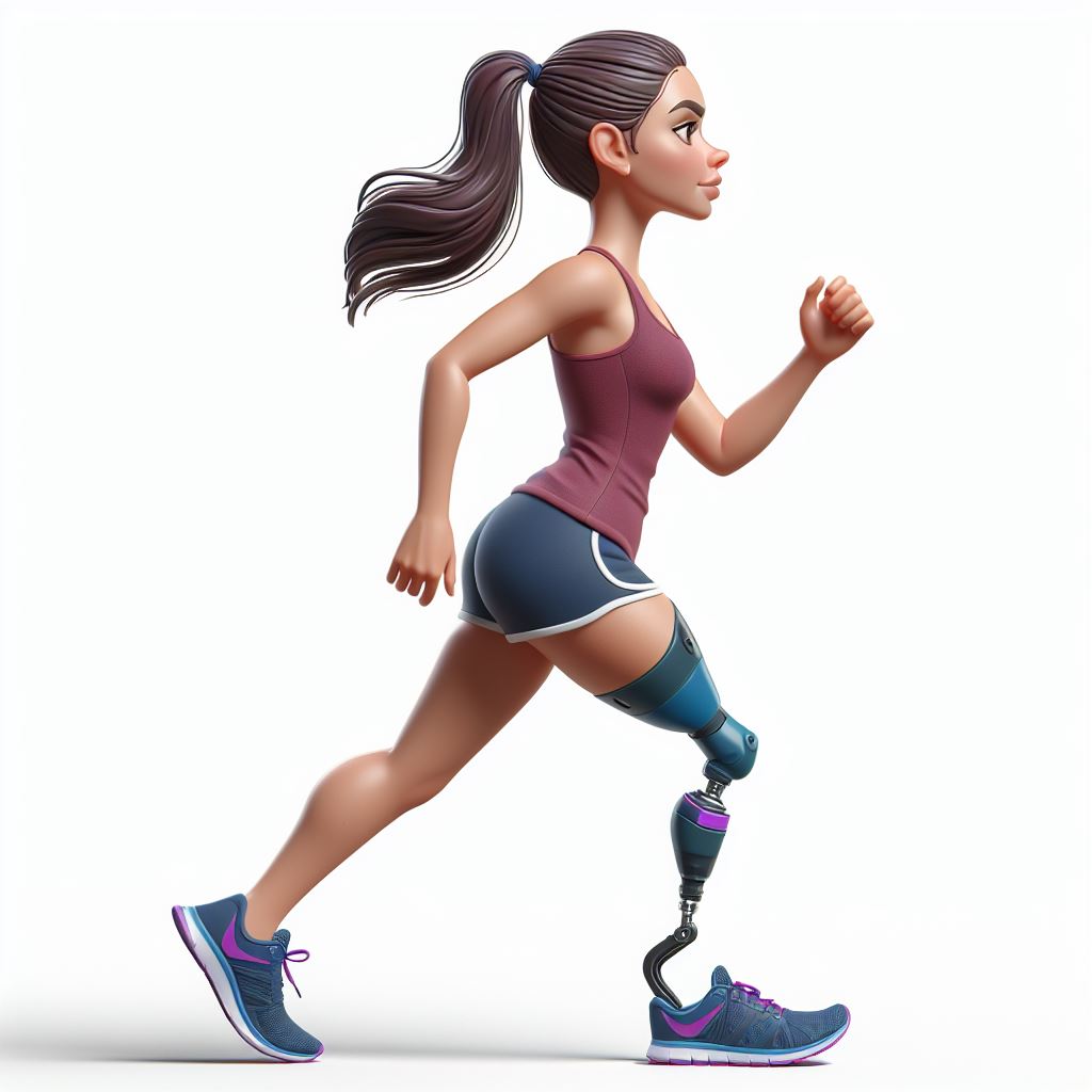 Unstoppable Grace: A Dynamic Digital Illustration of a Woman with a Prosthetic Leg Sprinting