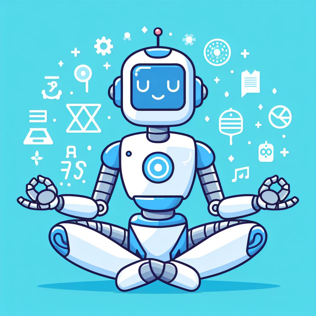 Modern Robotic AI - Cartoon Drawing of a Meditating Robot