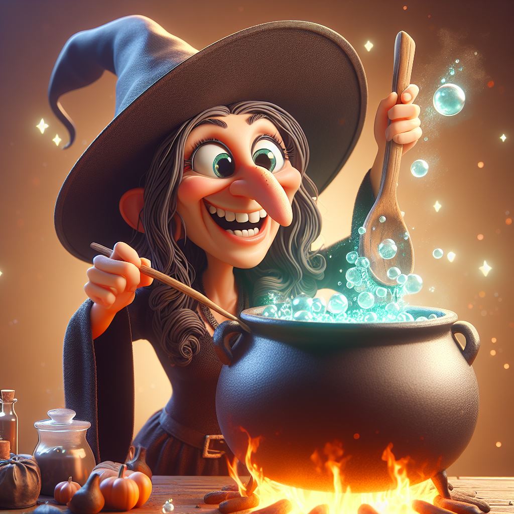 Whimsical Witch: 3D Caricature Concocting Potion - Free Download