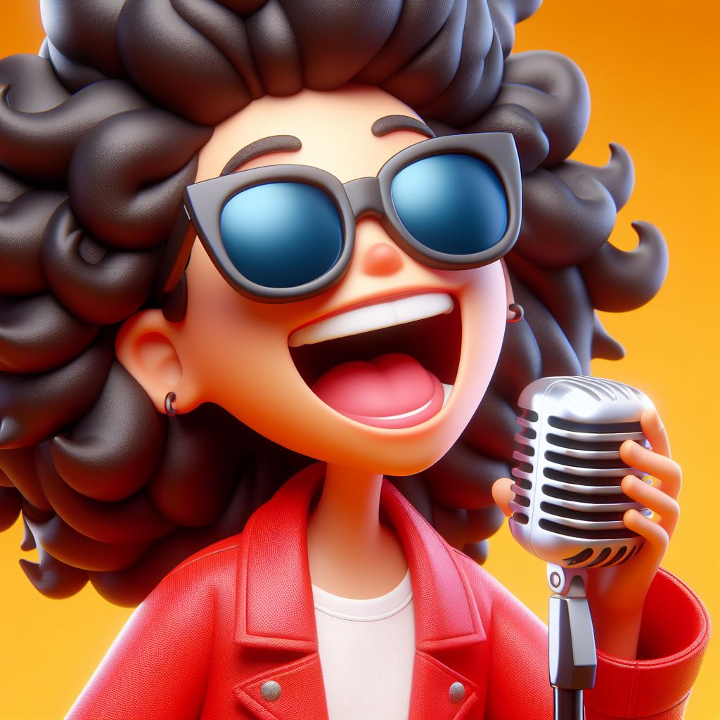 Sunny Serenade: Cartoon Woman with Curly Hair Brings Joy with her Song