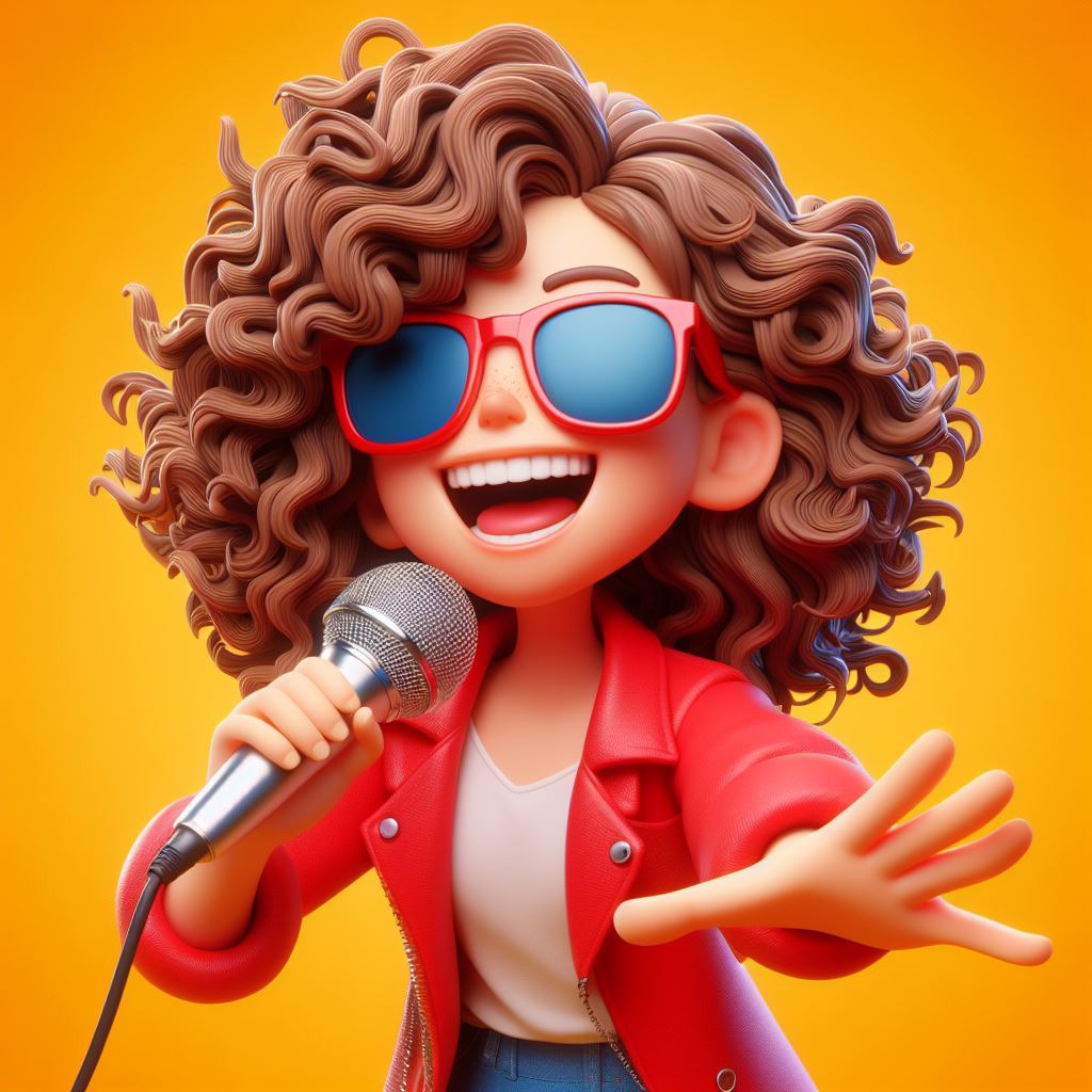 Groovy Melodies: Cartoon Woman with Sunglasses Rocks the Mic in Style