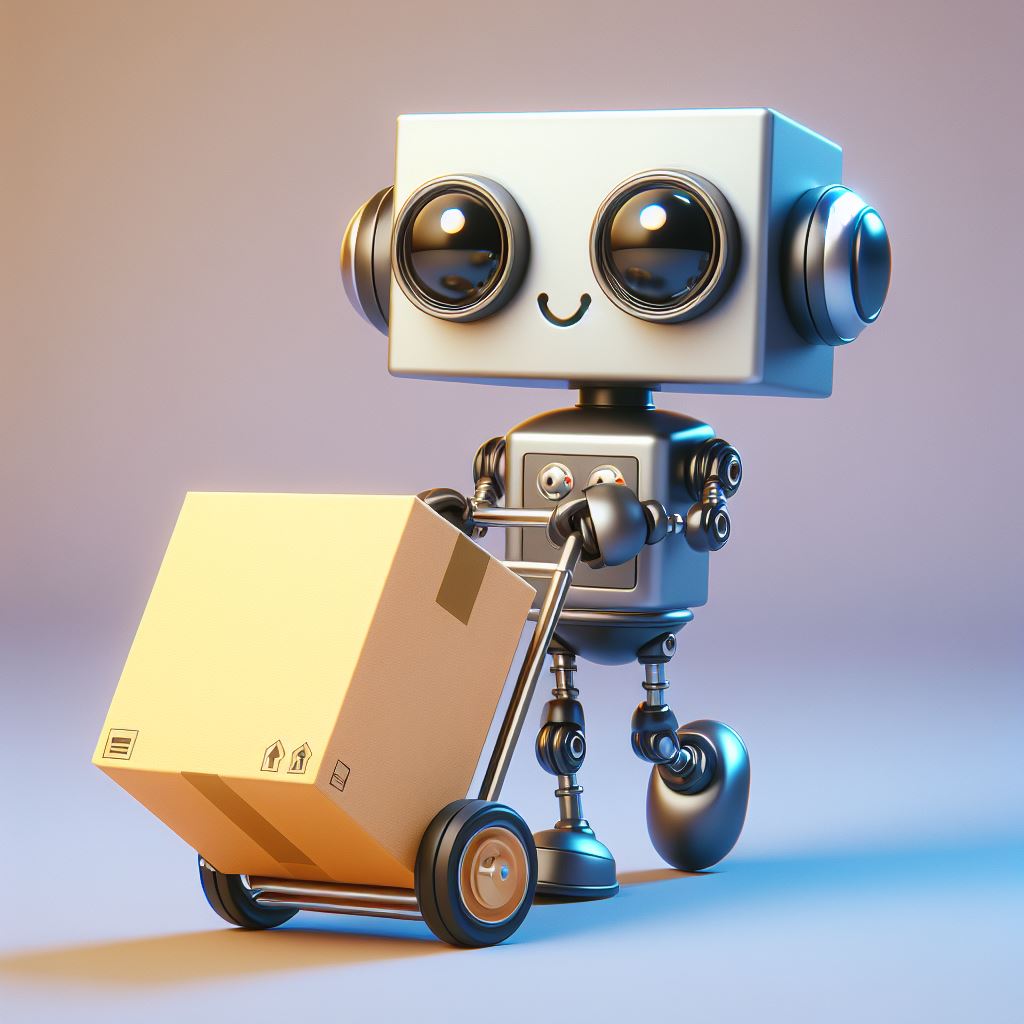 Cartoon Style 3D Robot Performing Task: Cheerful Illustration