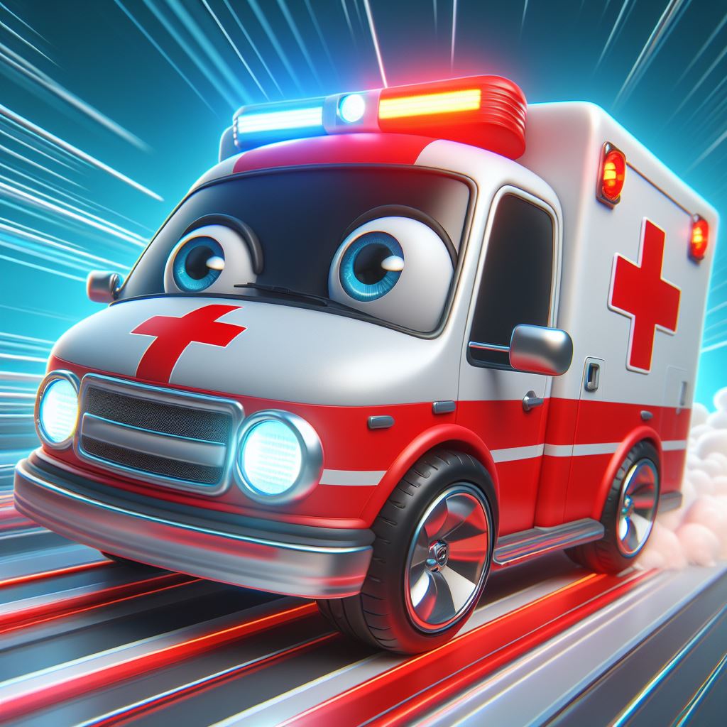 Instant Download: Speeding Ambulance 3D Cartoon Image