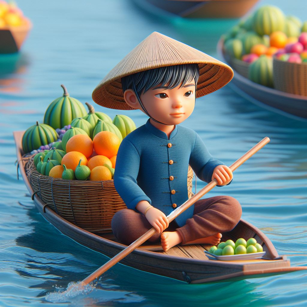 Instant Download: Character in Asian Floating Market Artwork