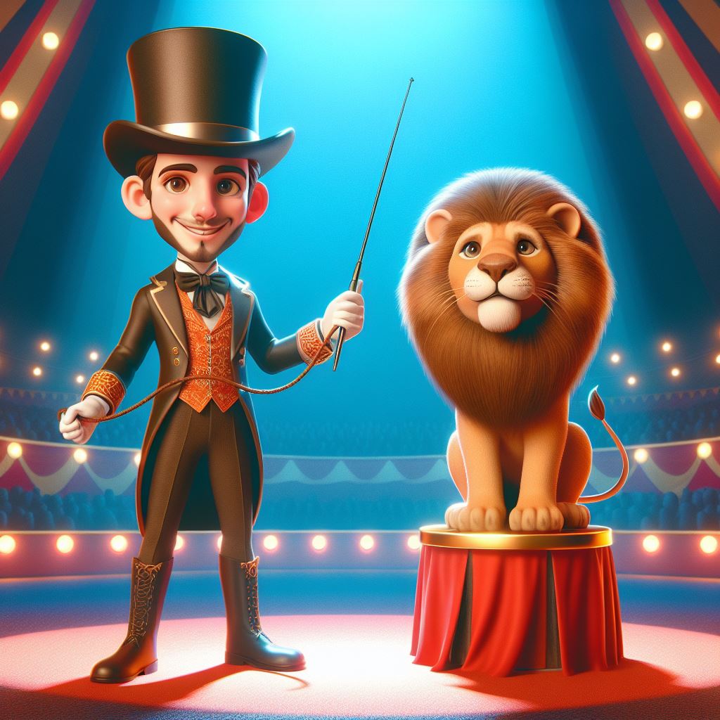 Instant Download: Circus Trainer and Lion Performance Illustration