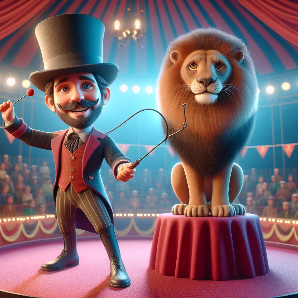 Download Here: Circus Trainer and Lion Performing Trick 3D Render