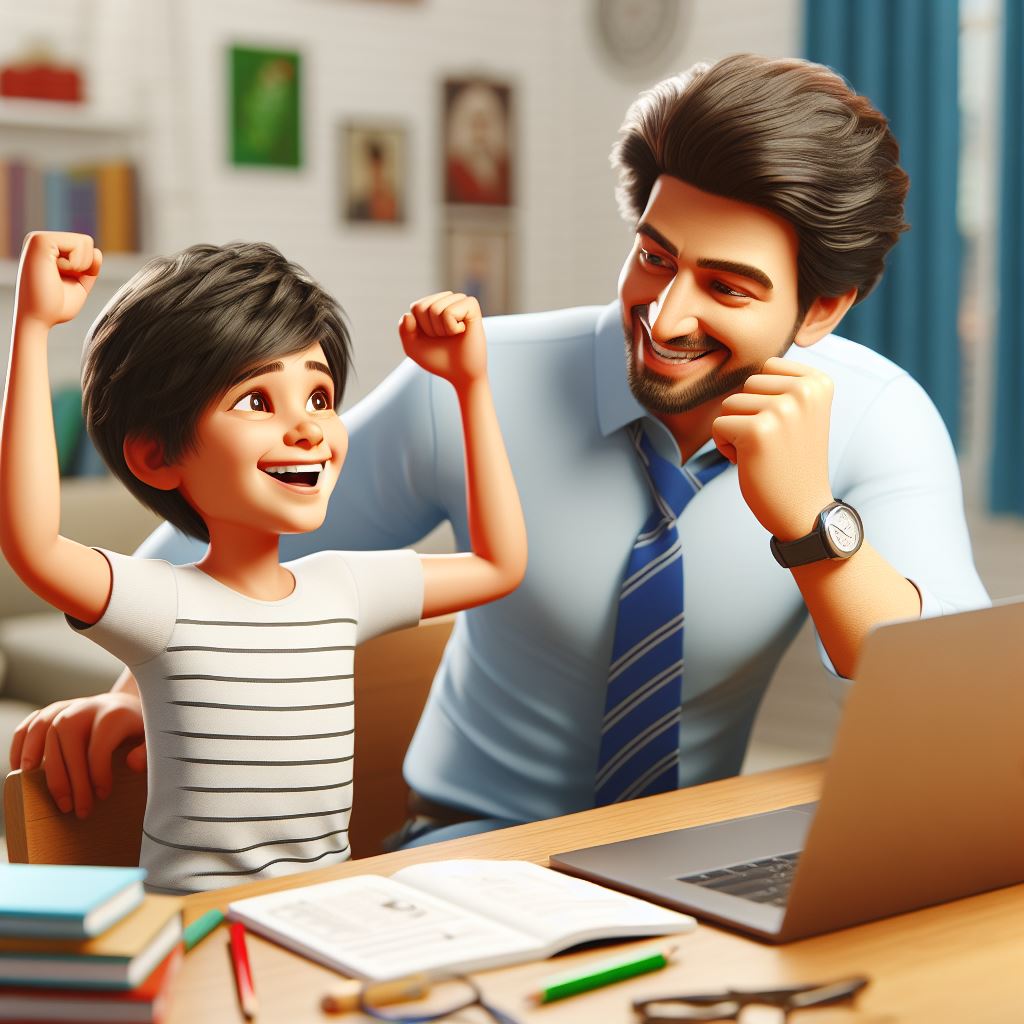 Joyful Indian Family Moment - 3D Caricature with Laptop