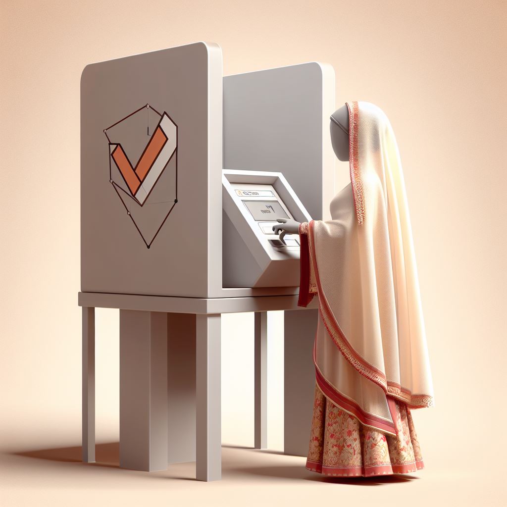 3D Caricature: Indian Woman Voting in Electronic Machine