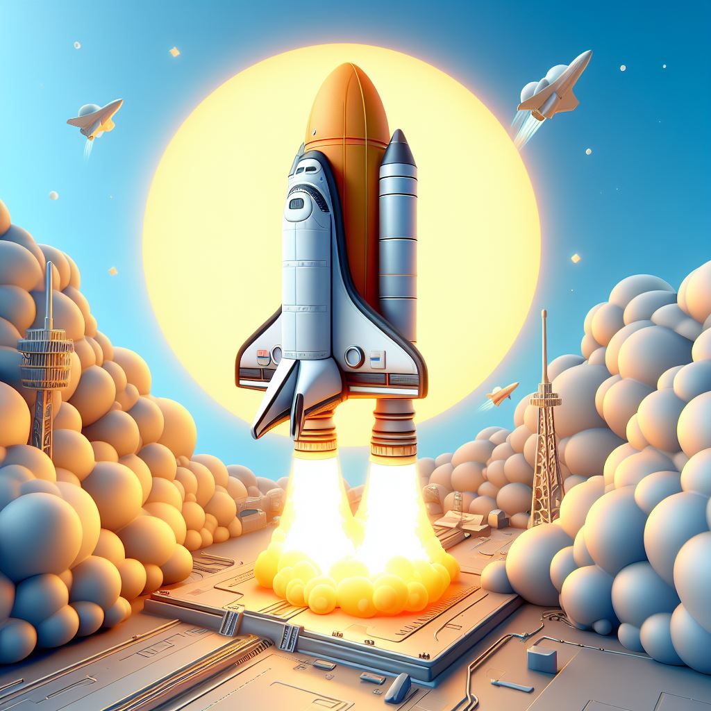 Instant Download: Cartoonish Space Shuttle Blast Off Poster