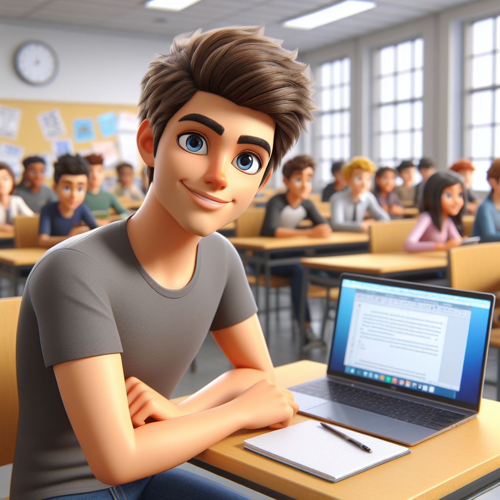 Cartoon Student Studying in College Classroom - 3D Illustration