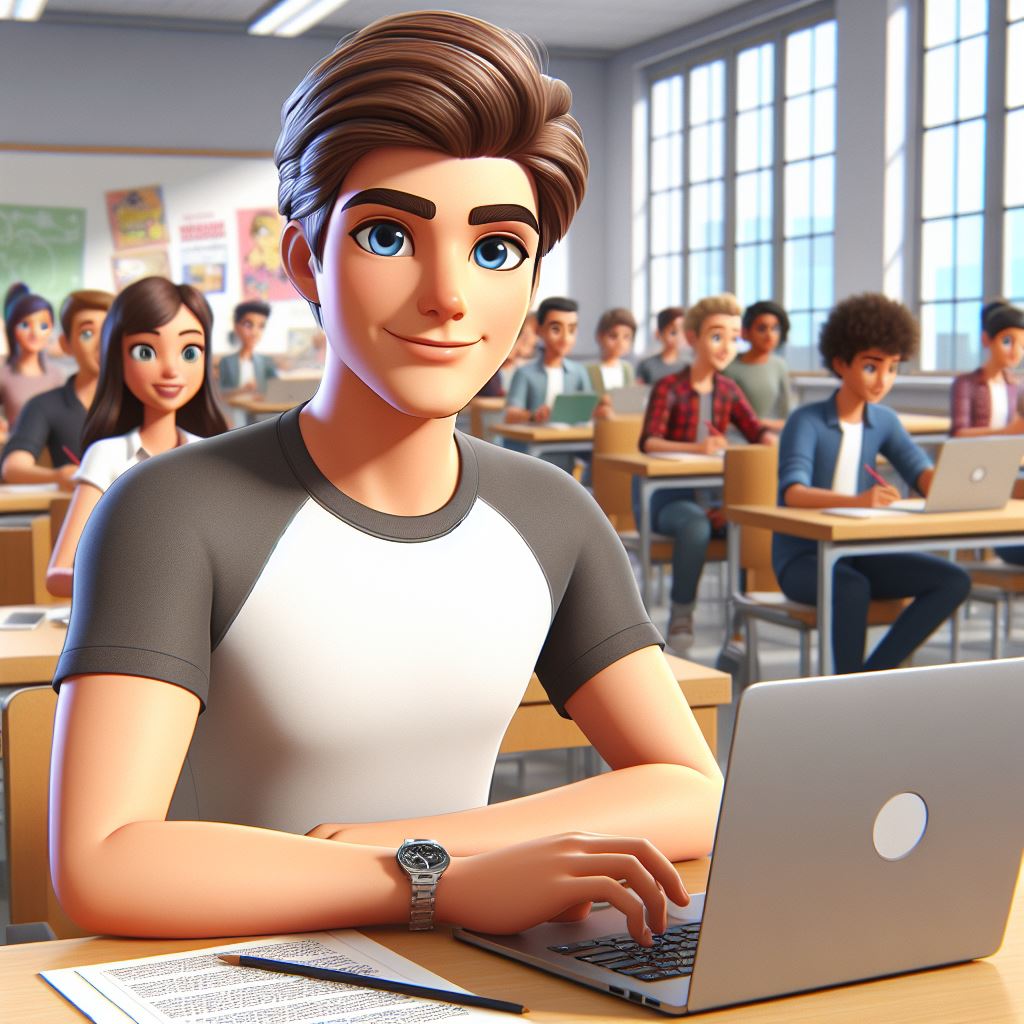 Diverse Student Group in College Classroom - 3D Cartoon Scene