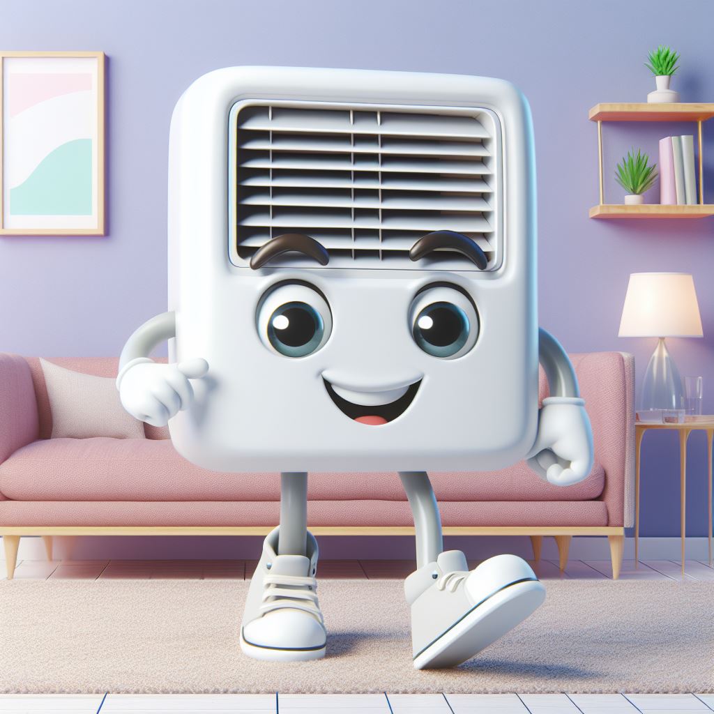 Dynamic Pose - Friendly Air Cooler Character in 3D Cartoon Style