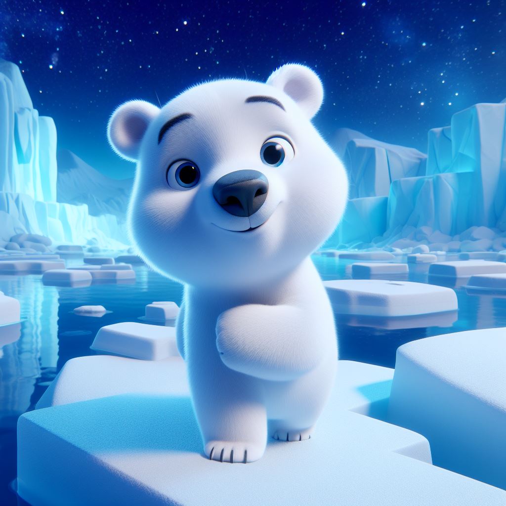 Instant Download: Arctic Polar Bear 3D Cartoon Illustration