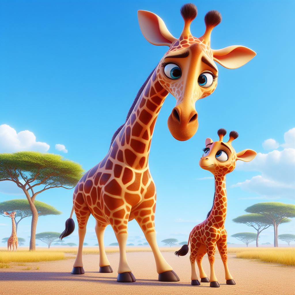 3D Cartoon of Funny Giraffe Family Standing