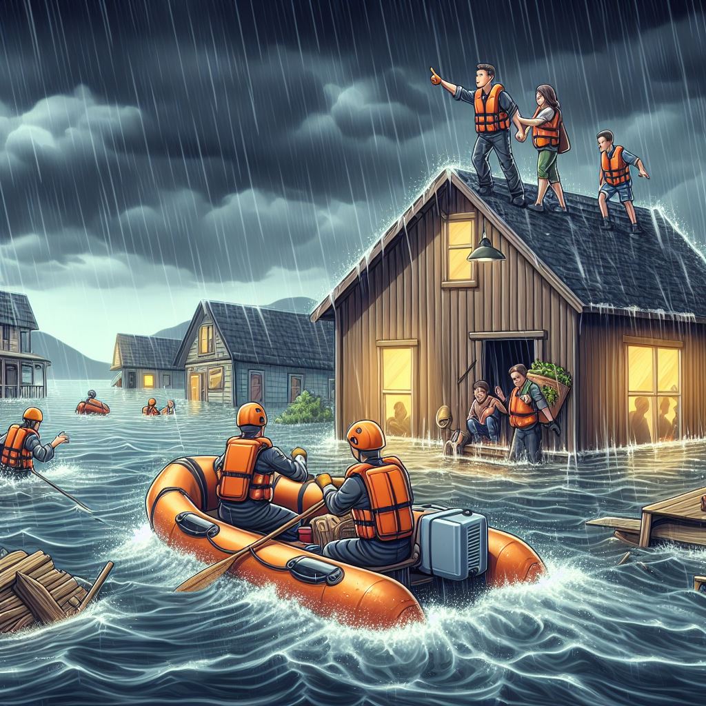 Heavy Rainfall Rescue in Dubai: 3D Cartoon-style Illustration