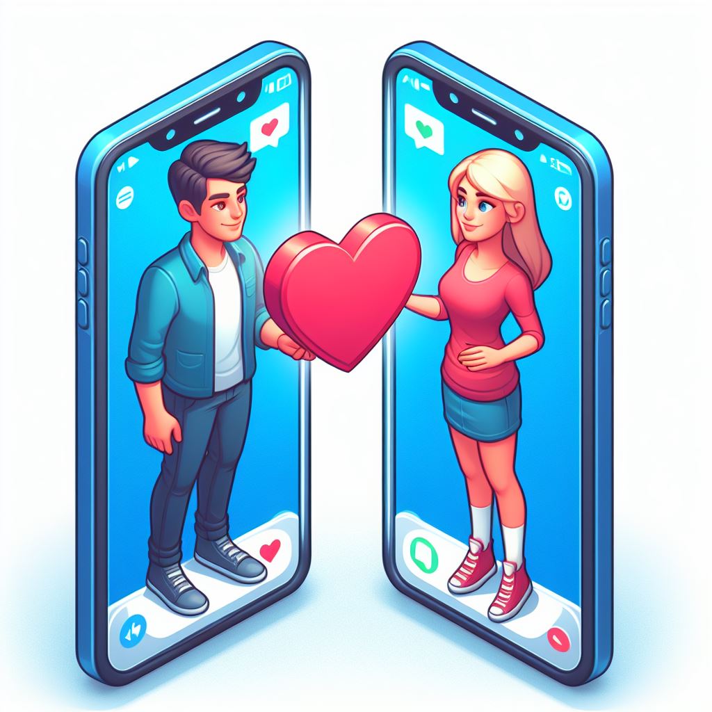 Modern Dating App Concept: 3D Cartoon Characters Connecting