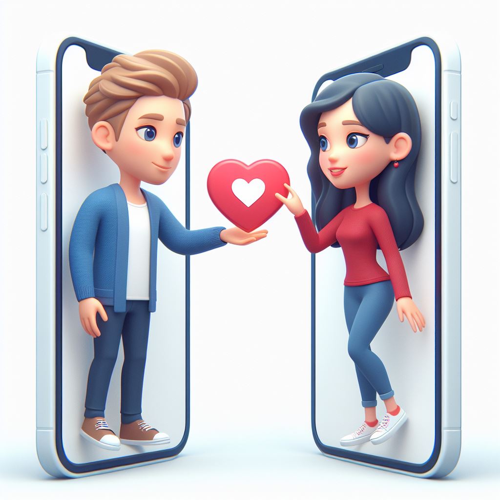 Modern Romance: 3D Cartoon Characters Connecting on Dating App