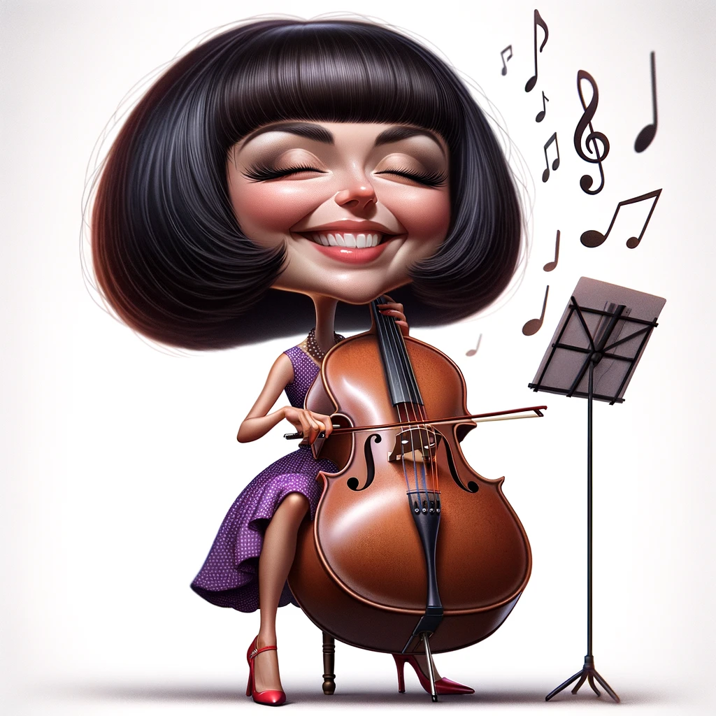 Cello Performance: Caricature Woman with Short Hair