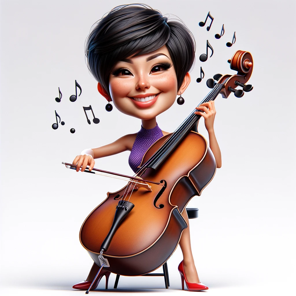 Digital Illustration: Caricature Woman Playing Cello