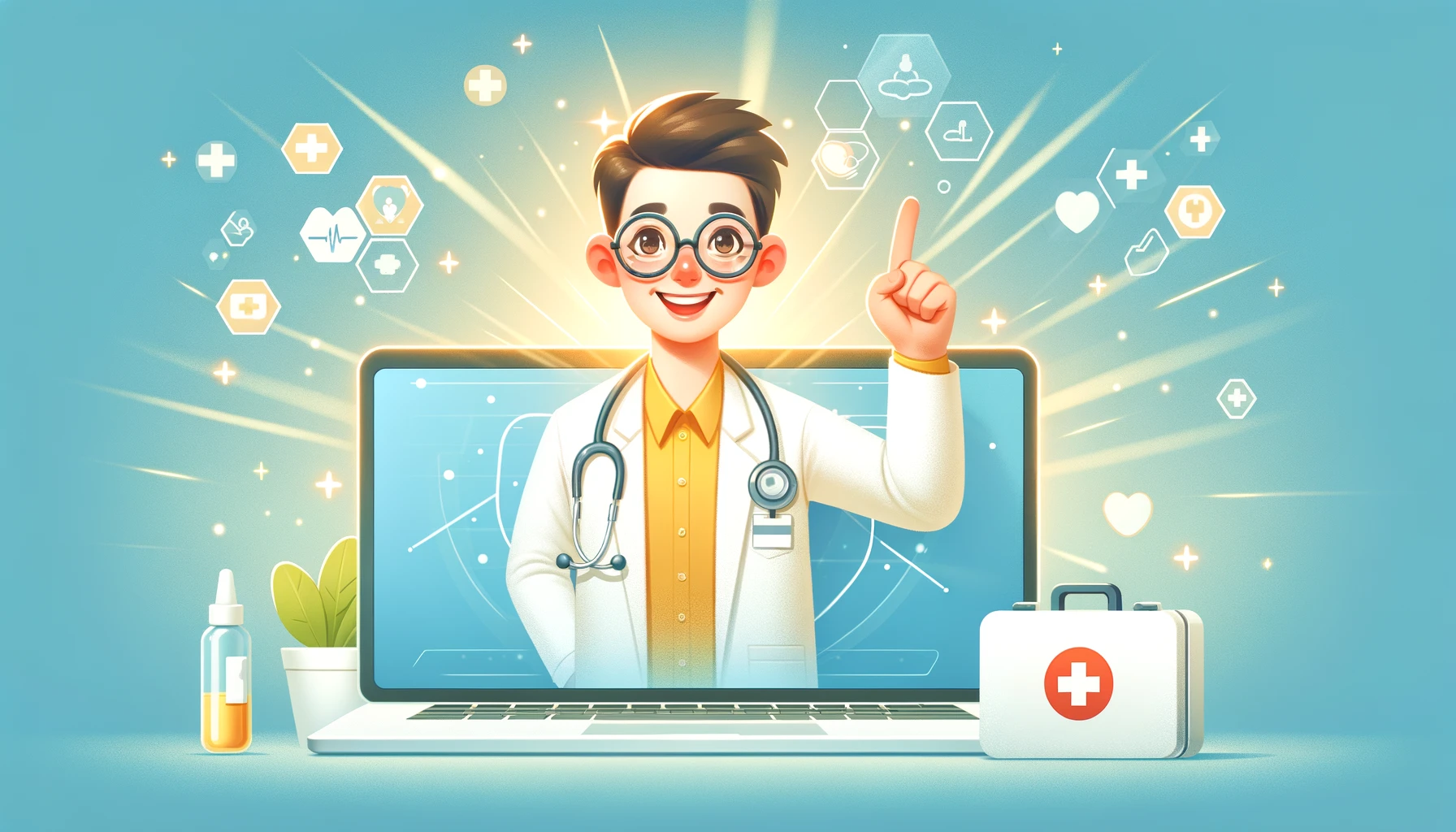 Free Download: Digital Illustration of Cheerful Doctor Emerging from Laptop