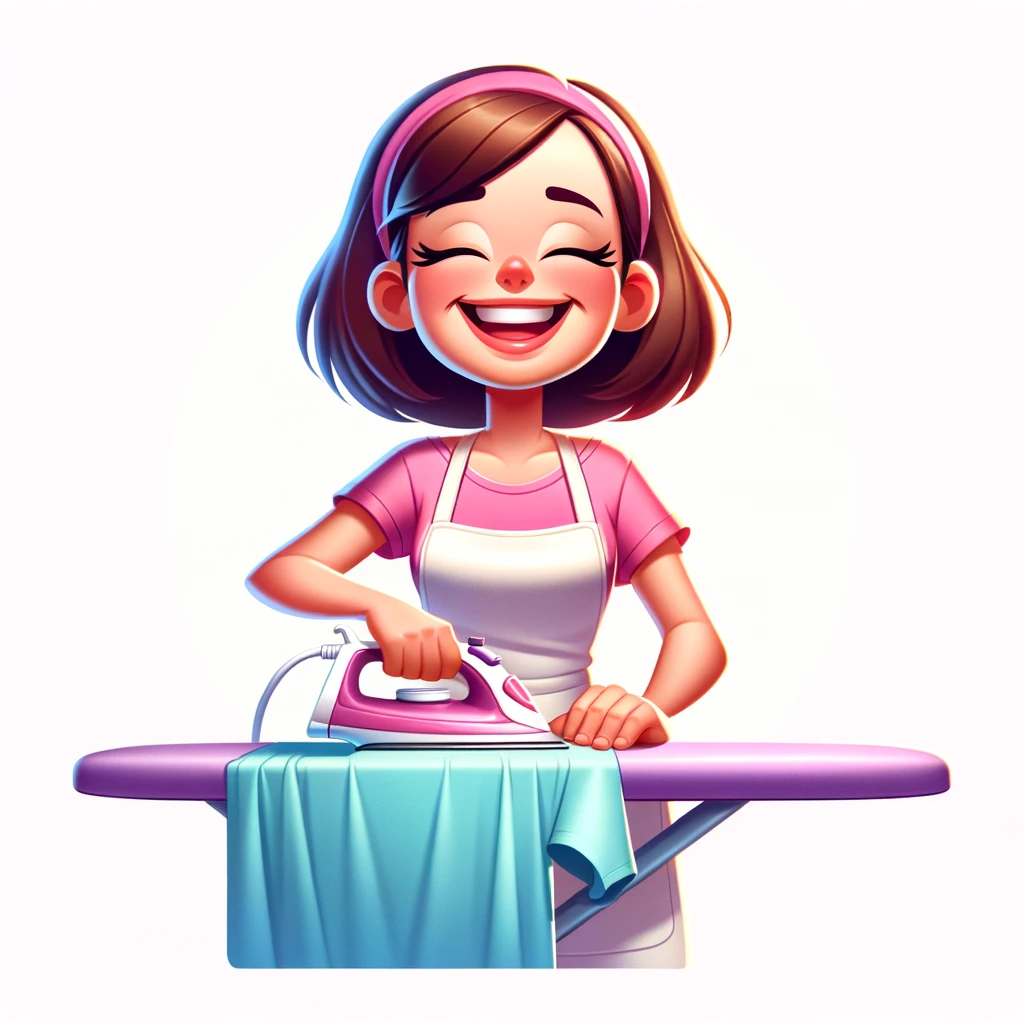 Free Digital Illustration: Smiling Woman Ironing Clothes