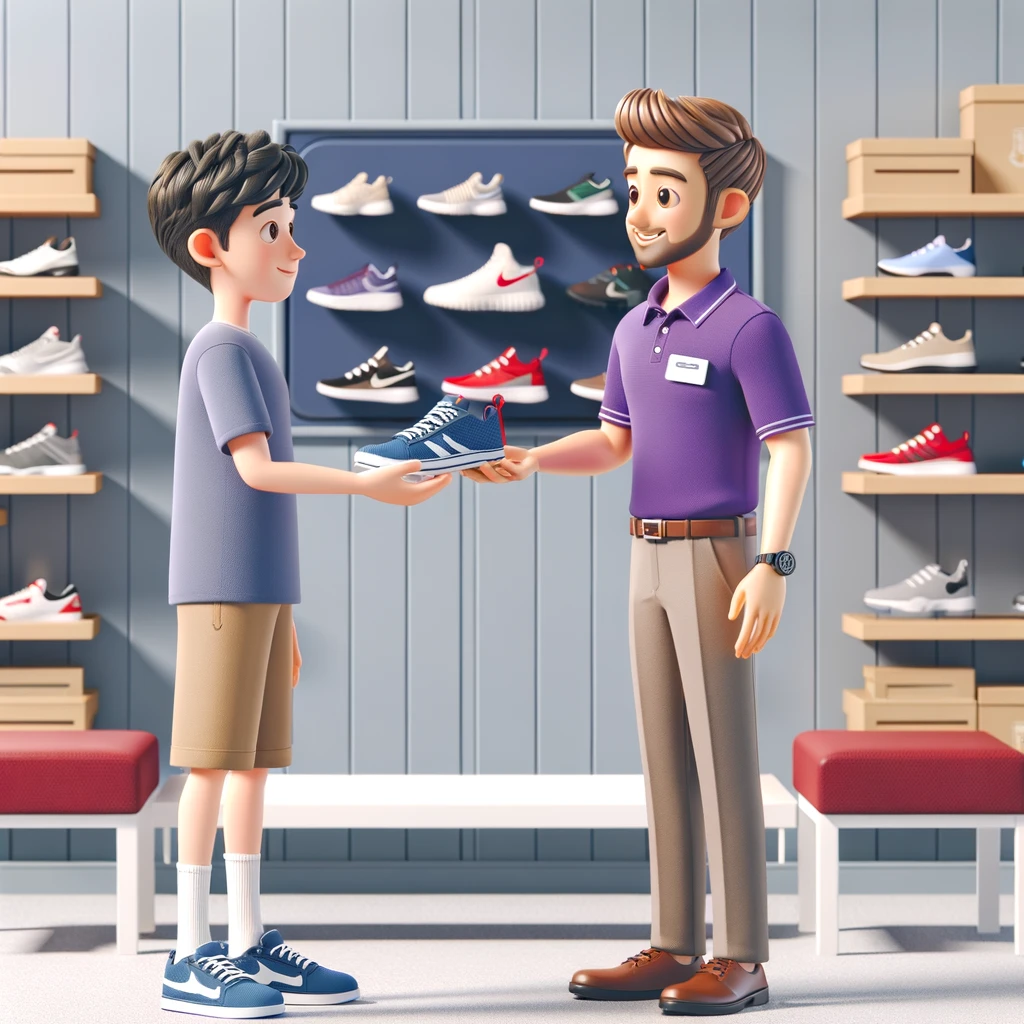 3D Shoe Store Scene: Customer Interaction, Free Download Available