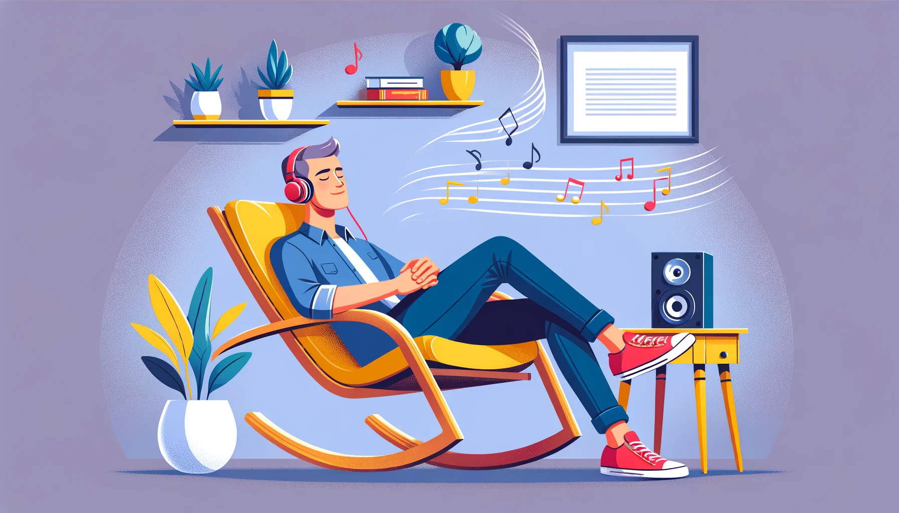 Free Download: Digital Illustration of Man Relaxing in Yellow Rocking Chair