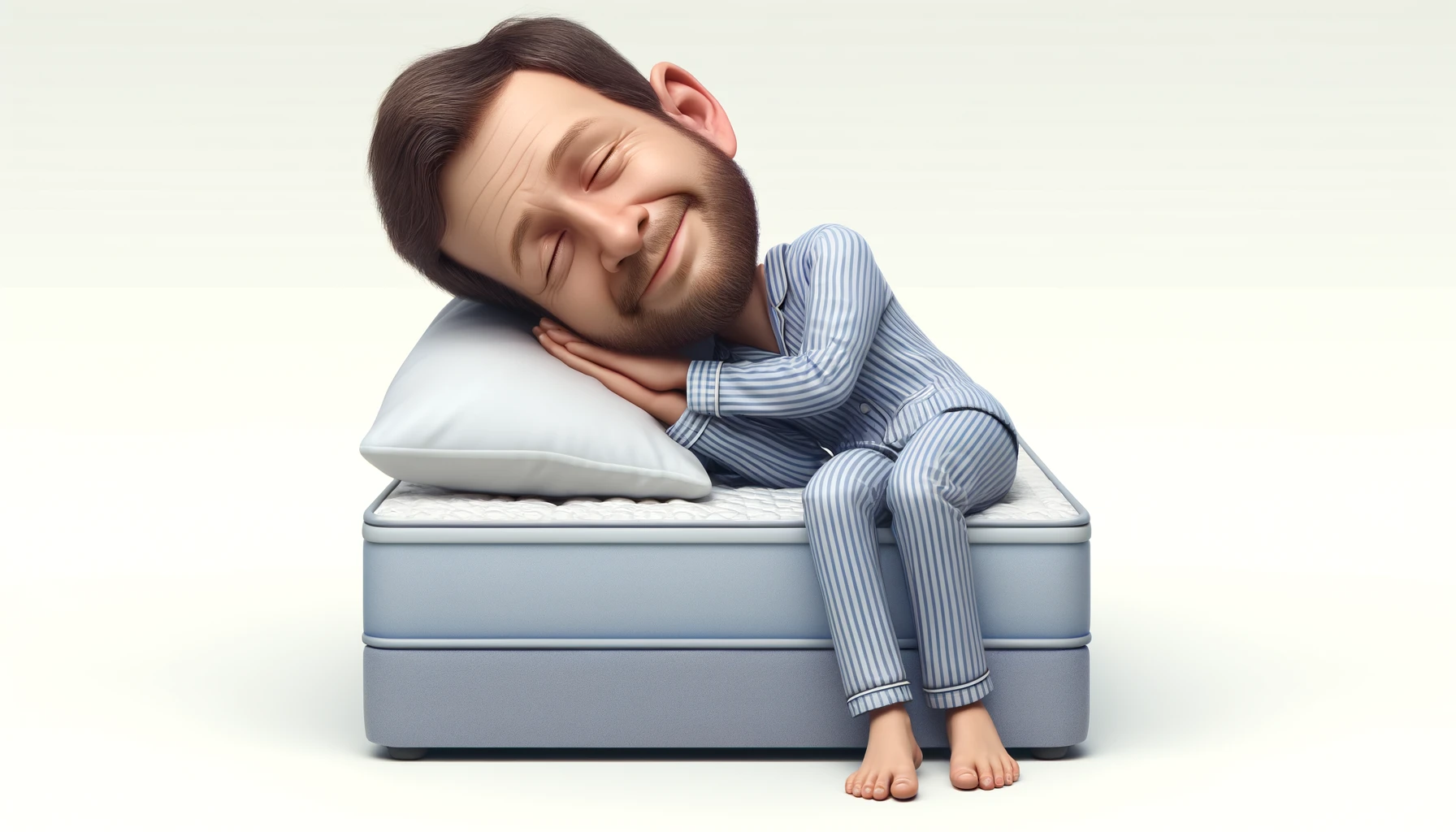 3D Caricature: Man Sleeping Peacefully on Mattress