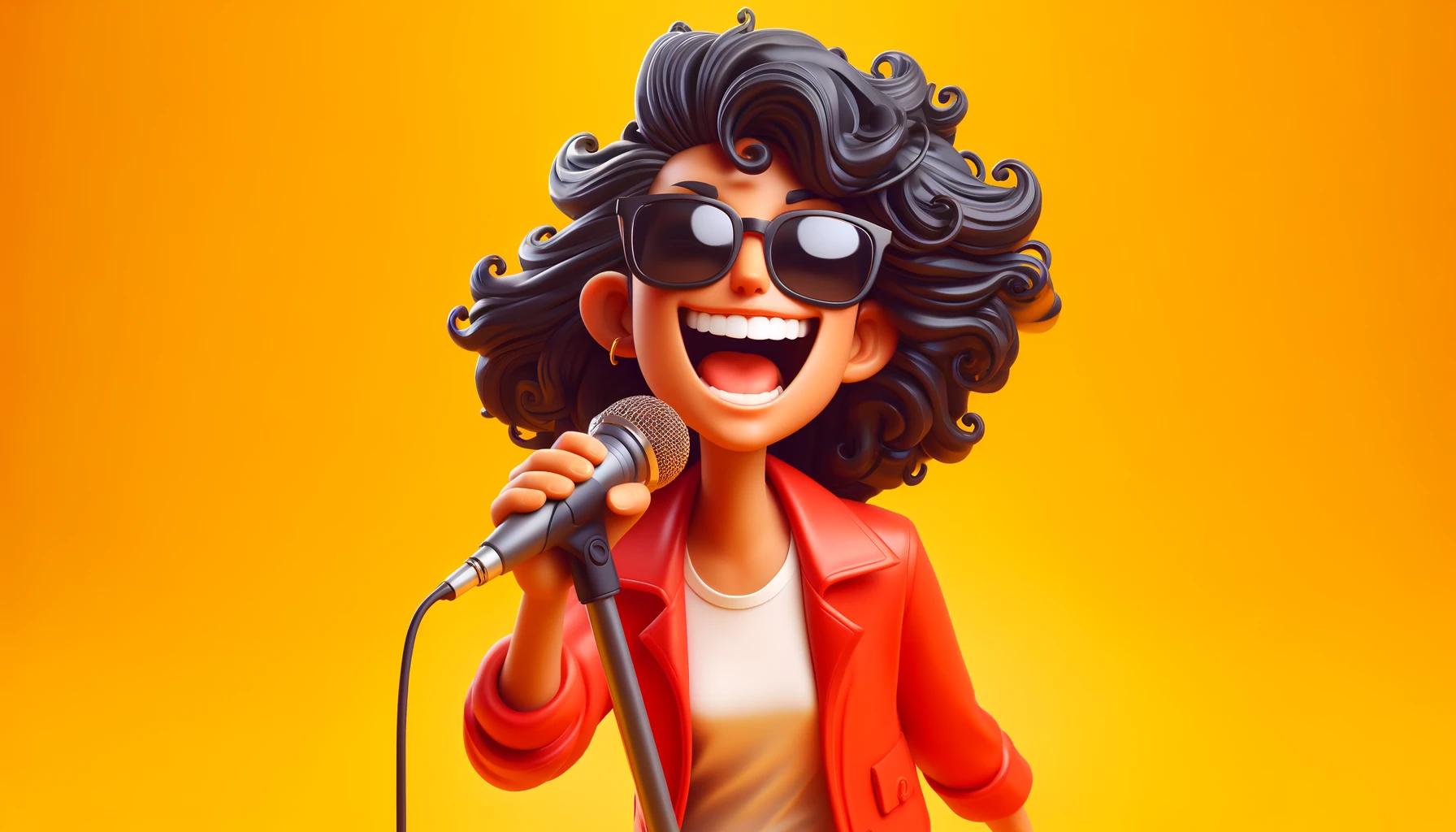 Singing Sensation: 3D Cartoon Woman Radiates Joy in Sunglasses