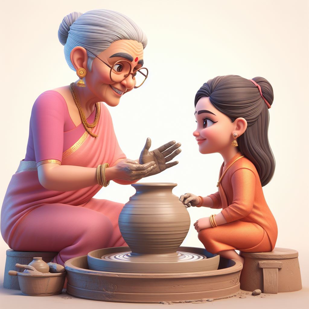 Instant Download: Creative Indian Woman Painting Clay Pot 3D Render