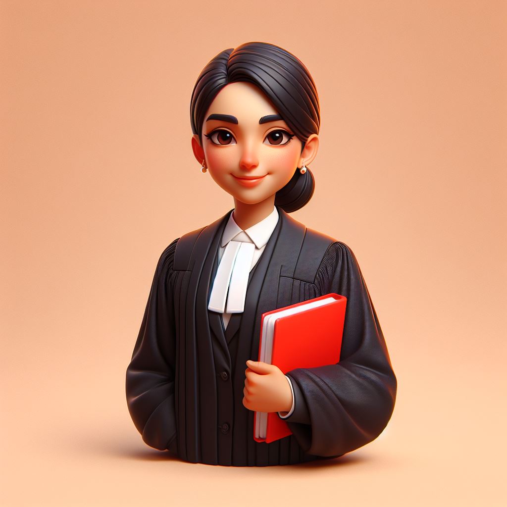 Indian Woman Lawyer with Law Books - 3D Cartoon Illustration