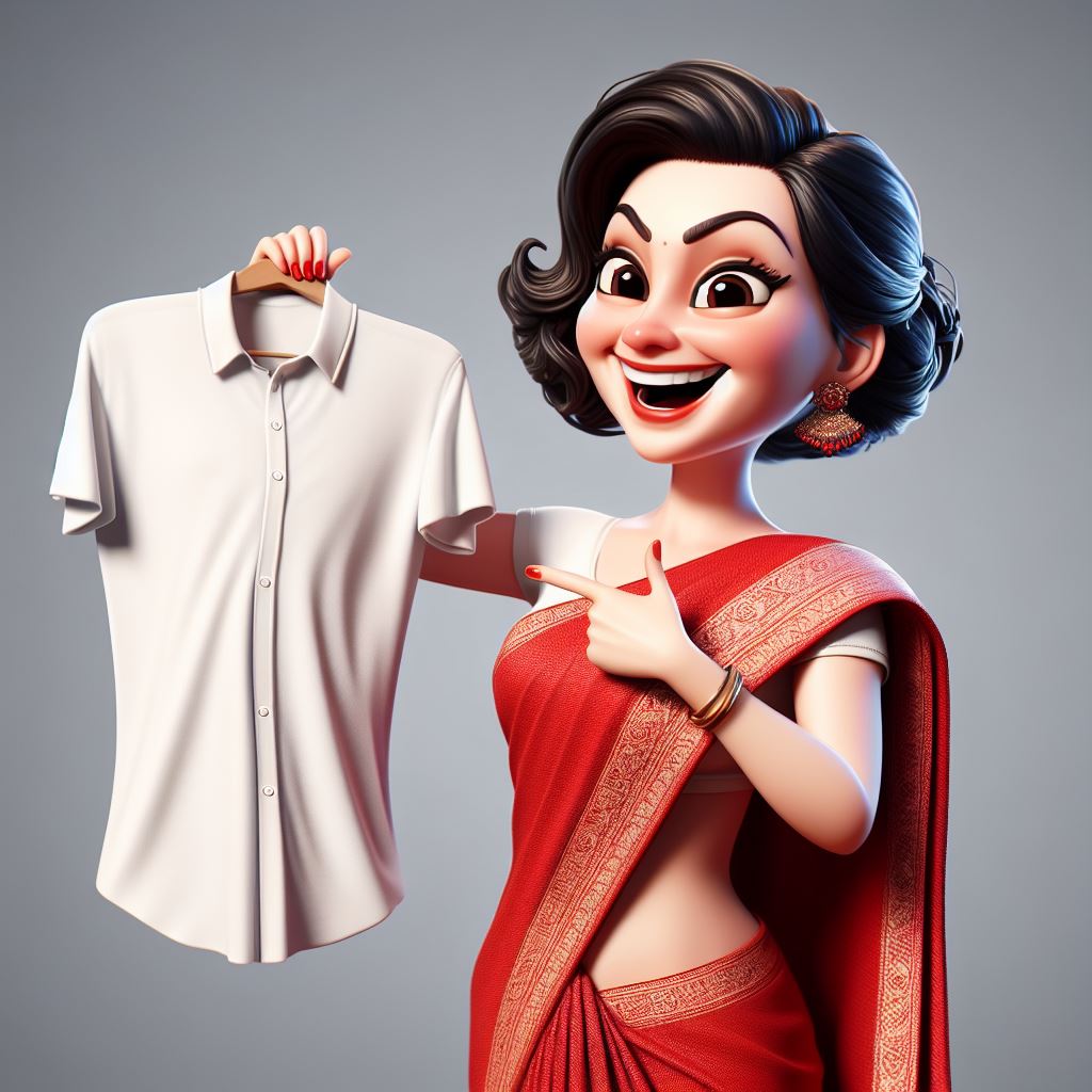 Instant Download: Funny 3D Caricature of Indian house wife with Dazzling White Shirt