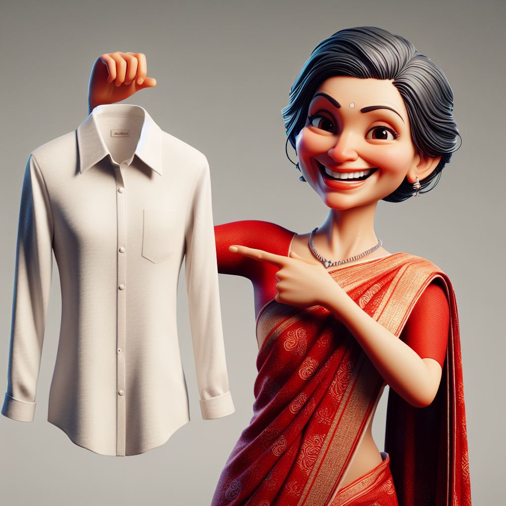 Free Download: 3D Caricature of Woman in Red Saree with Clean Shirt