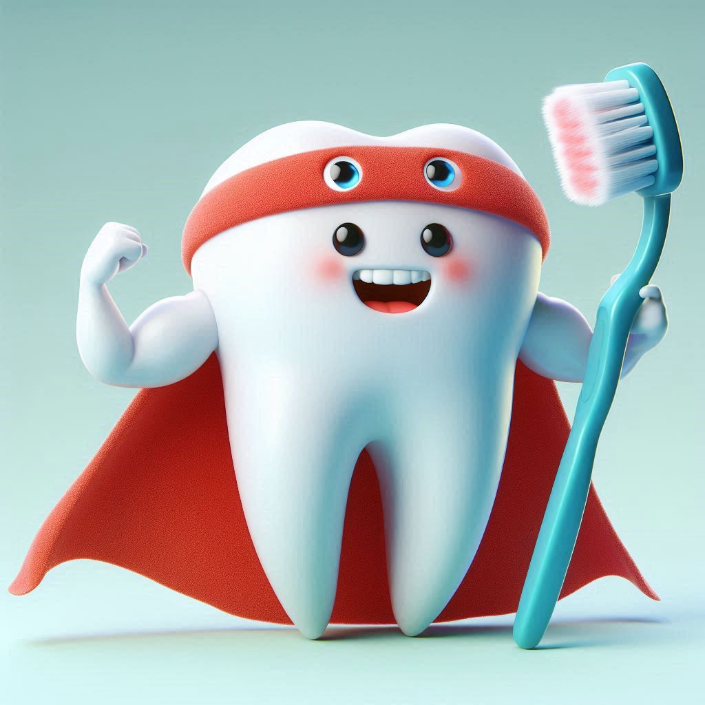 3D Superhero Tooth: Brushing Power Takes Down Plaque Villains