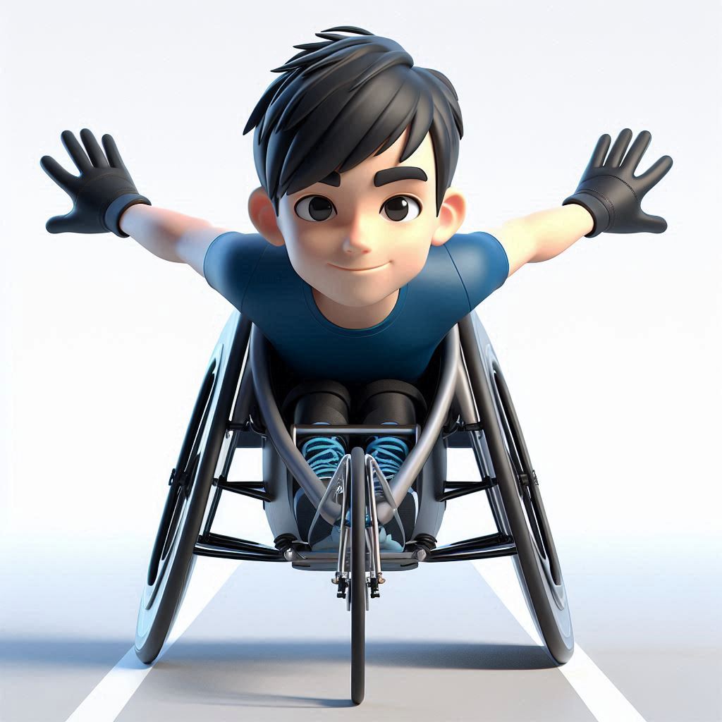 Racing wheelchair athlete in 3D render