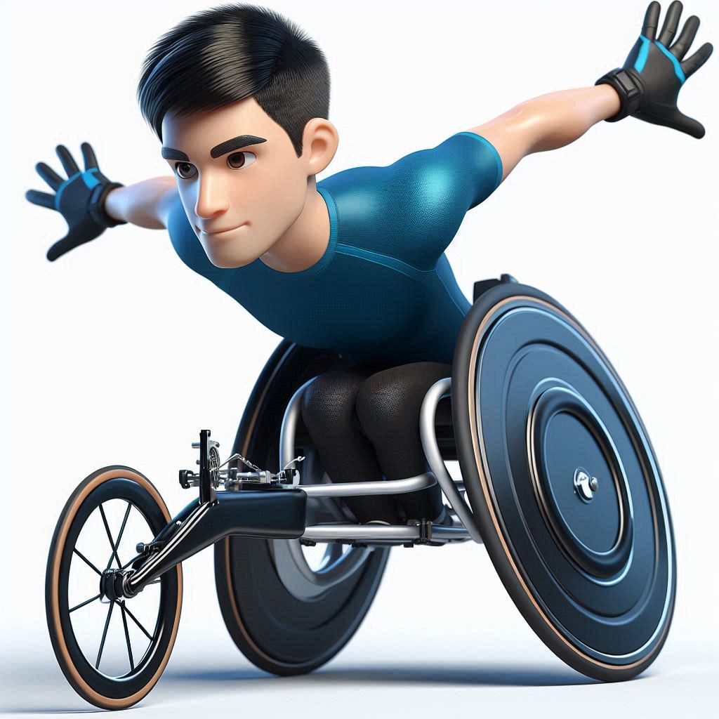 Cartoon illustration of male athlete in racing wheelchair