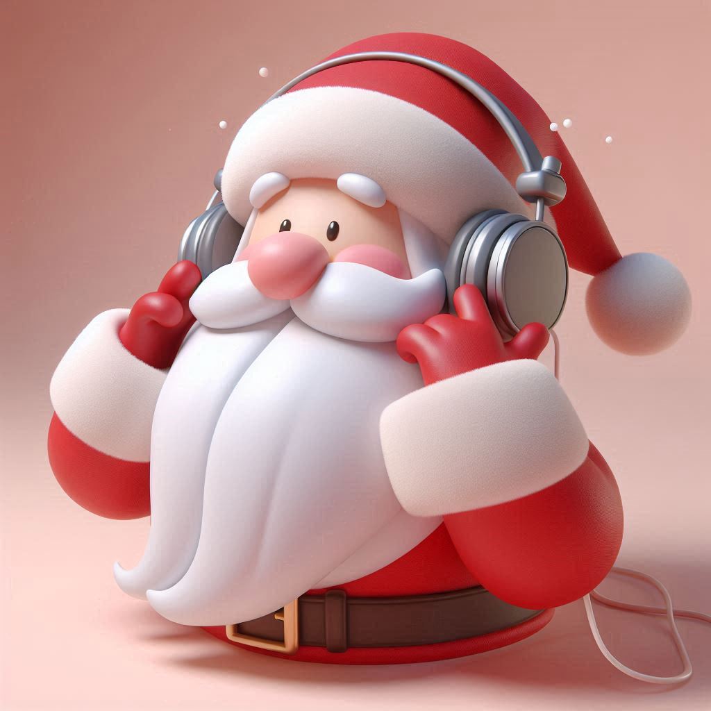 Free AI Prompt: Cheerful 3D Santa Claus in Headphones