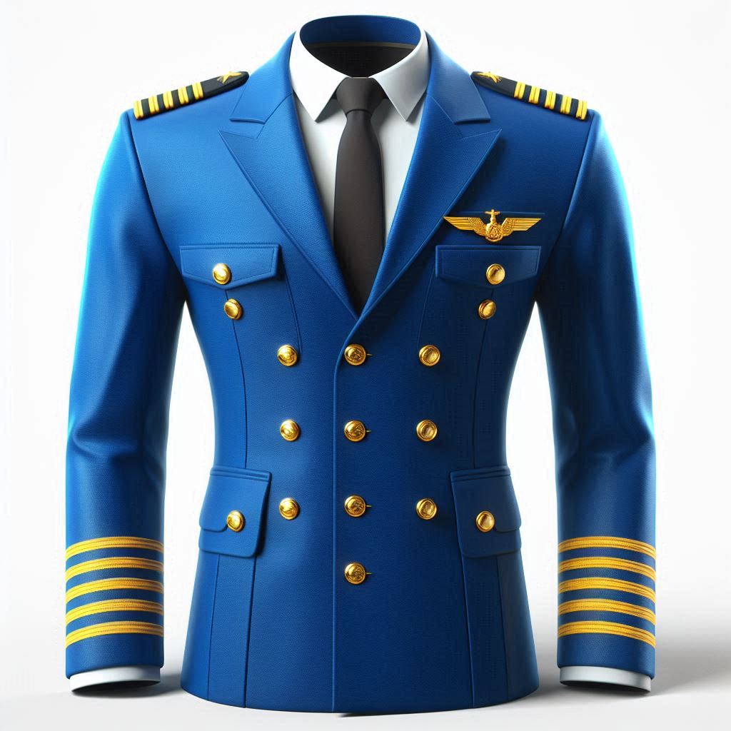 Blue pilot jacket with gold stripes and buttons - 3D render