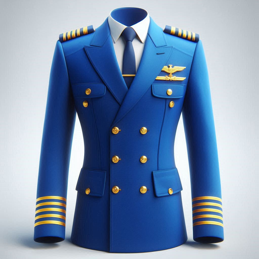 3D render of pilot uniform suit jacket in blue