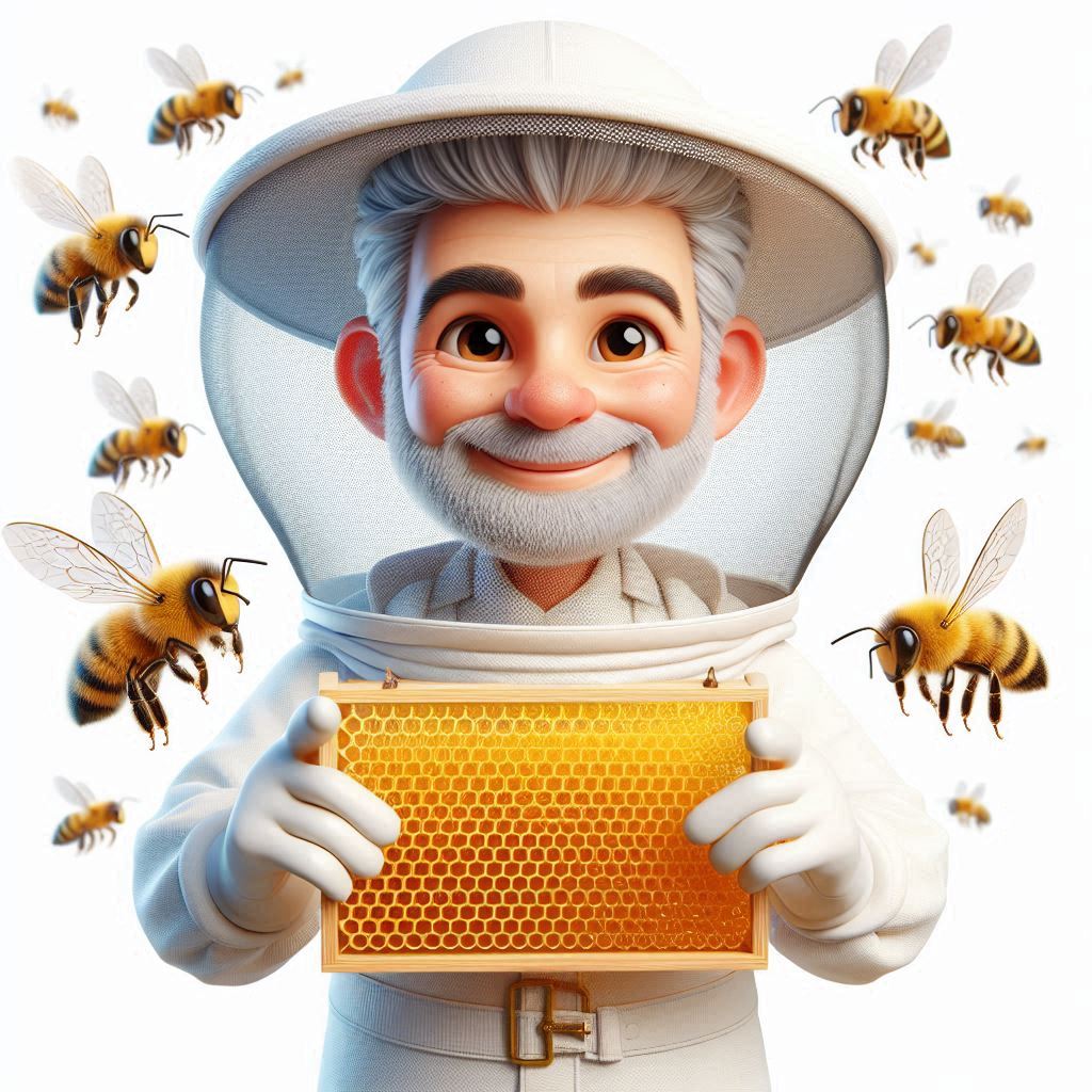 Cheerful 3D Beekeeper Caricature: Wide Format Image