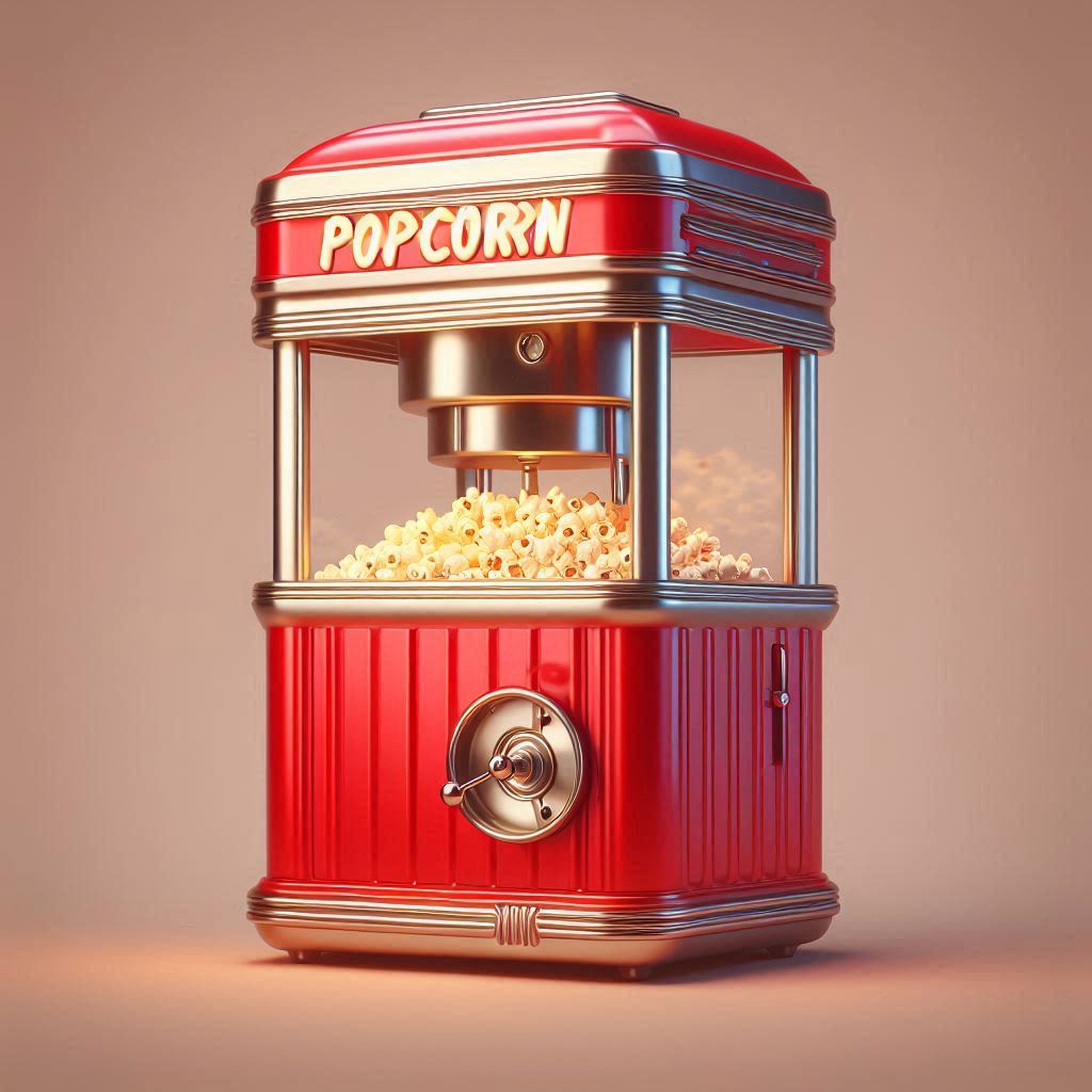 Retro popcorn machine with metallic accents - 3D render