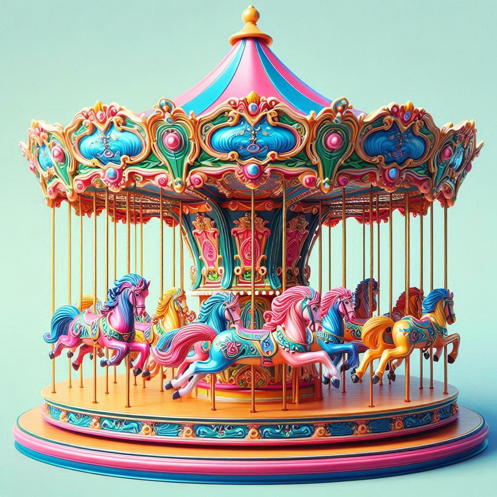 Colorful Carousel with Ornate Decor: Wide Format 3D Render