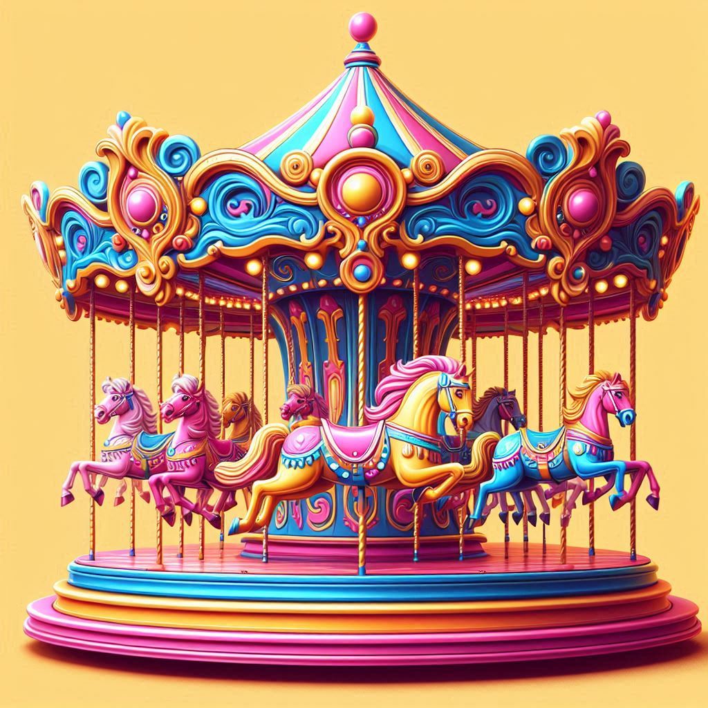 Colorful Carousel at Amusement Park: Vibrant 3D Render