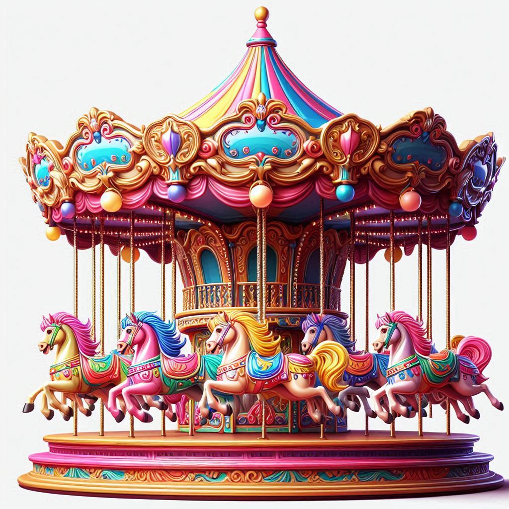 Cheerful Carousel with Vibrant Colors: Amusement Park Scene