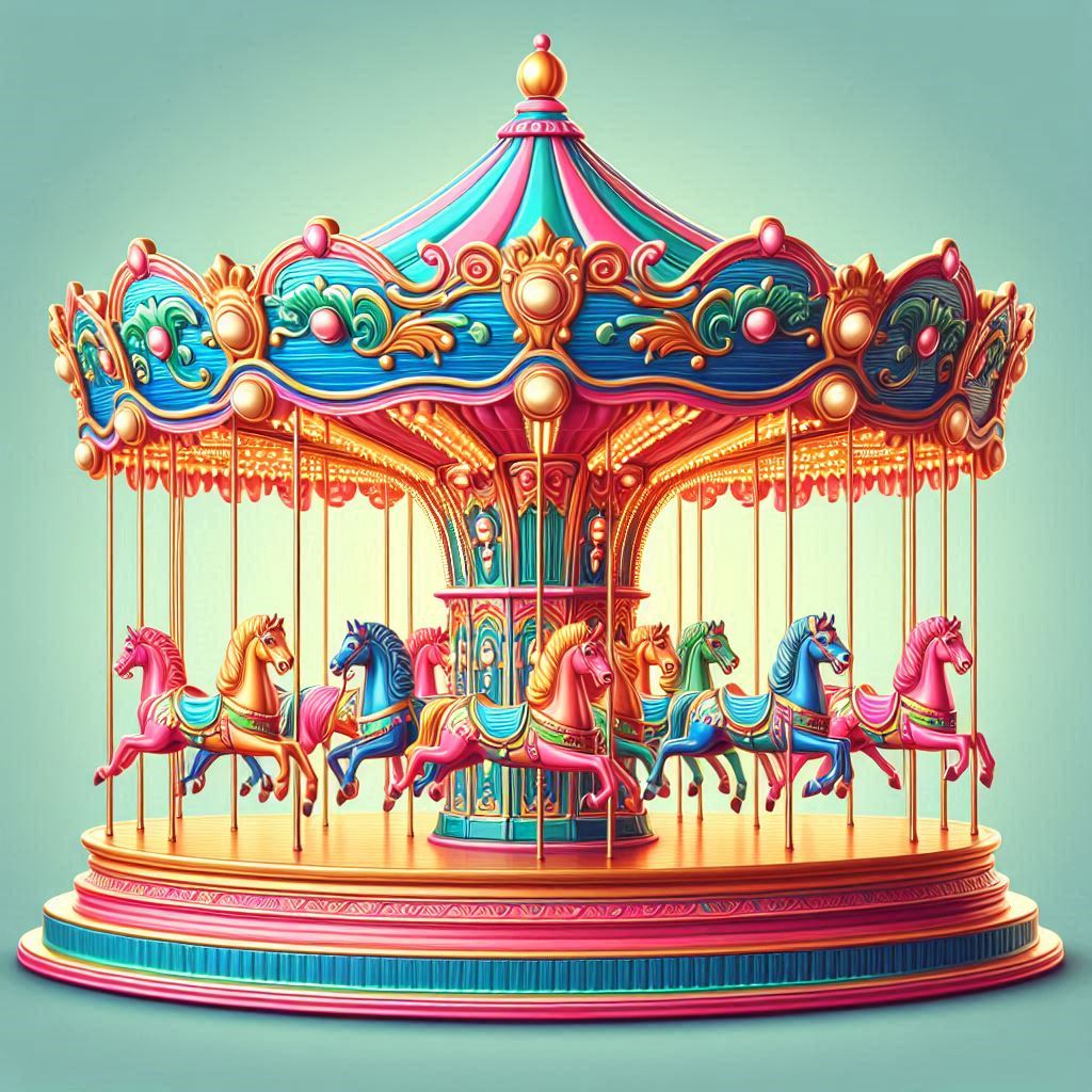 Vibrant Carousel at Amusement Park: 3D Illustration