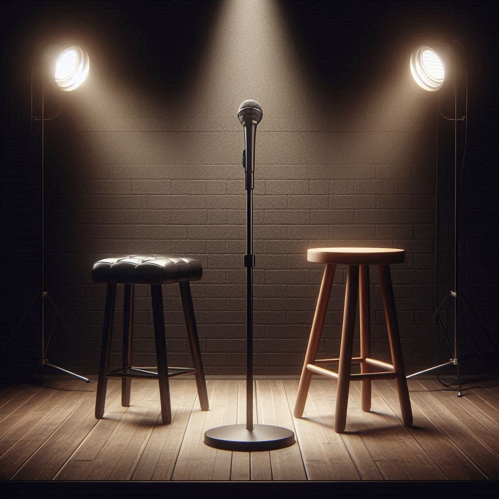 Stand-Up Comedy Stage with Modern Microphone: Intimate Atmosphere