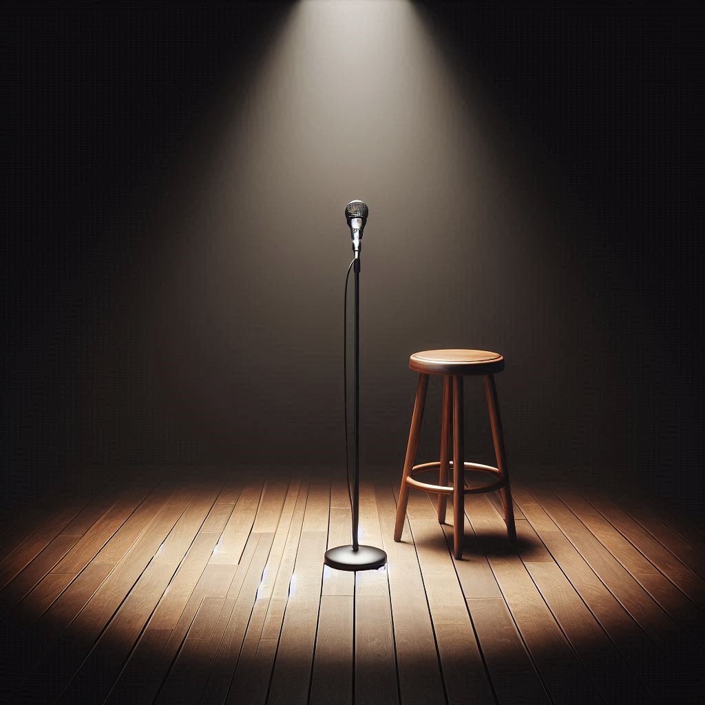 Modern Microphone on Cozy Comedy Club Stage: Spotlight Scene